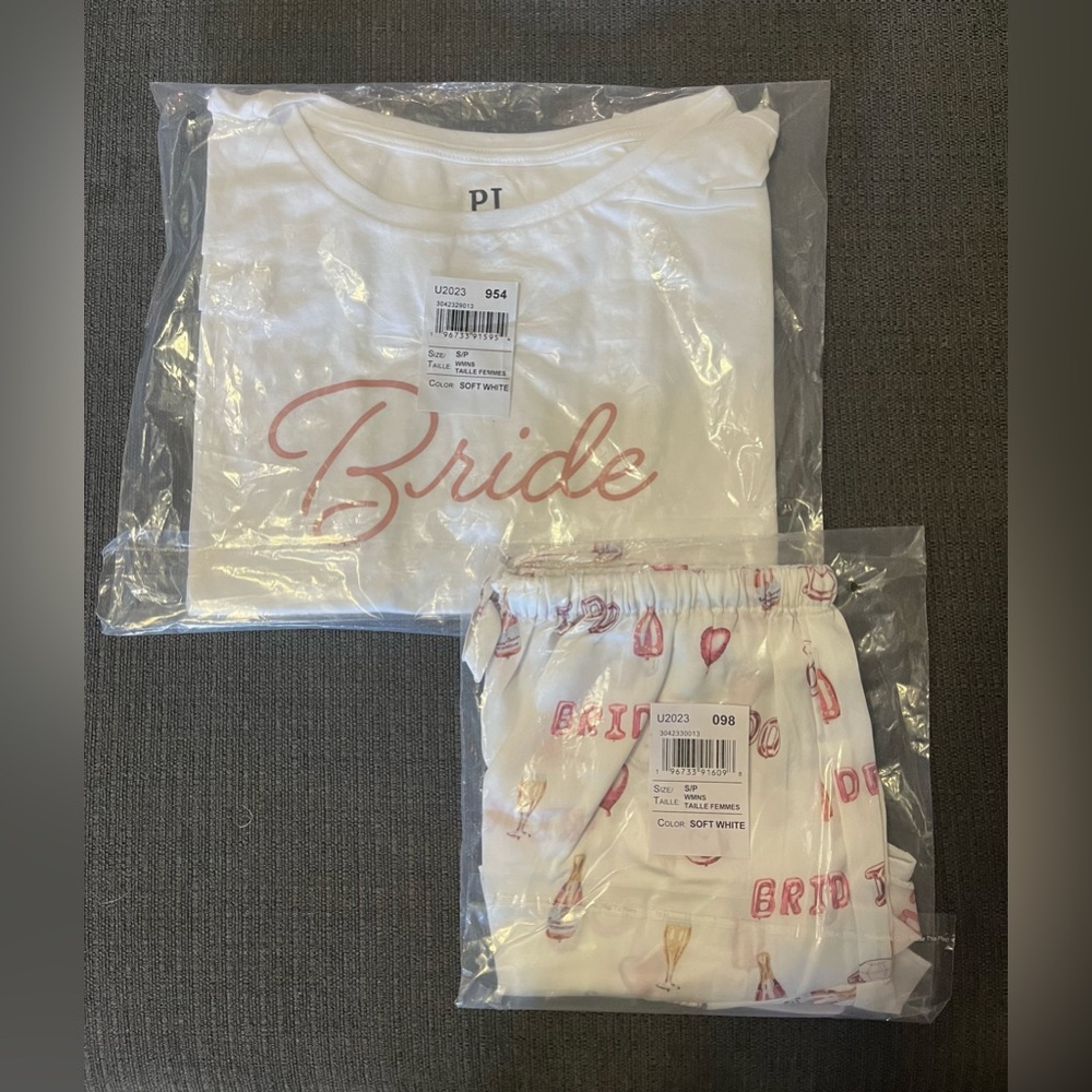 PI Bride Pajama Set - Soft White with Pink Script